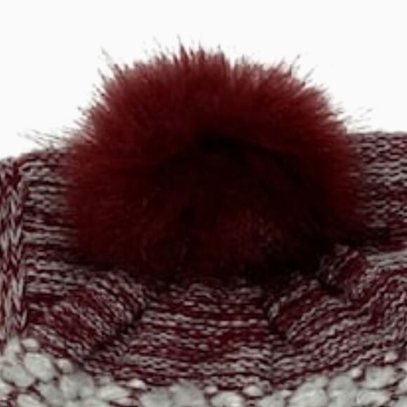 Knit Hat and Scarf Set  New  Burgandy White NWT Pom Pom - Picture 3 of 5